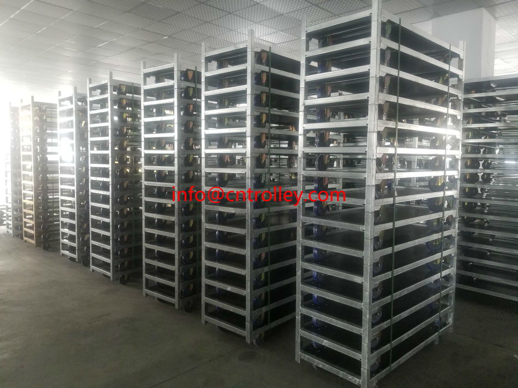 Θερμά γαλβανισμένο ψευδάργυρο Δανέζικο τρόλεϊ λουλουδιών που προσφέρει φυσικό φινίρισμα ξύλου και ικανότητα φόρτωσης 40KG ανά ράφι για εμπορικό χειρισμό λουλουδιών